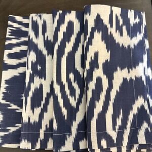 Pottery Barn Navy  Ava Ikat Print Organic Cotton Napkins - Set of 4, MSRP $40